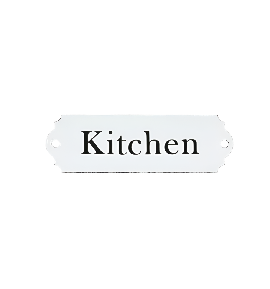 White enamel kitchen sign by Garden Trading, featuring classic design with "Cornucopia Home and Gift" branding in a clean style.