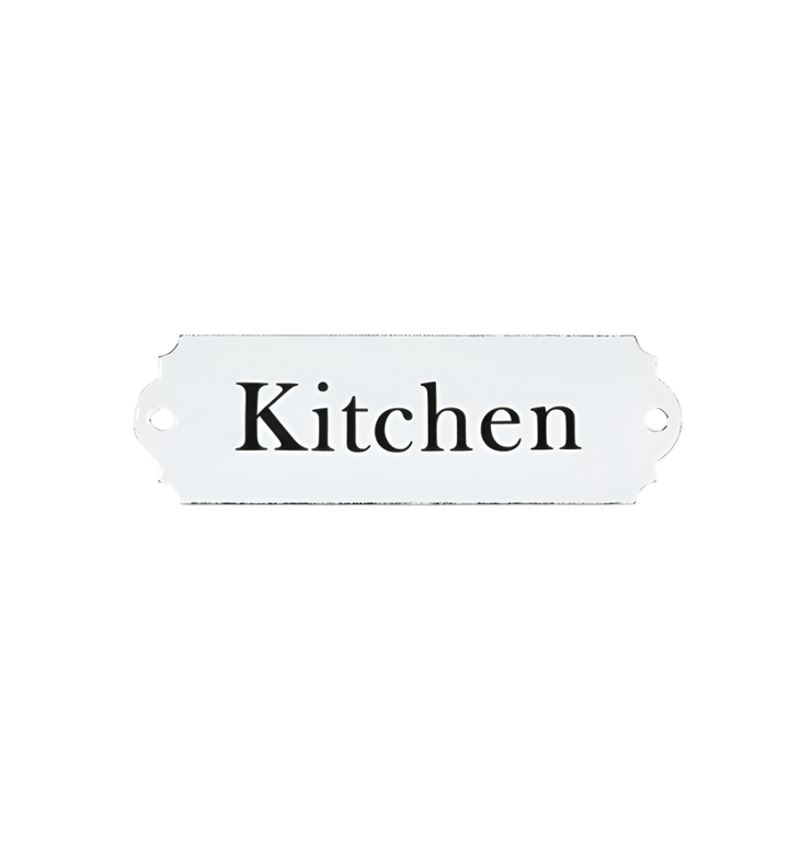 White enamel kitchen sign by Garden Trading, featuring classic design with "Cornucopia Home and Gift" branding in a clean style.