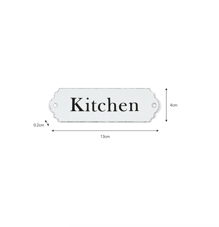 White enamel kitchen sign by Garden Trading, featuring classic design from Cornucopia Home and Gift for kitchen decor.