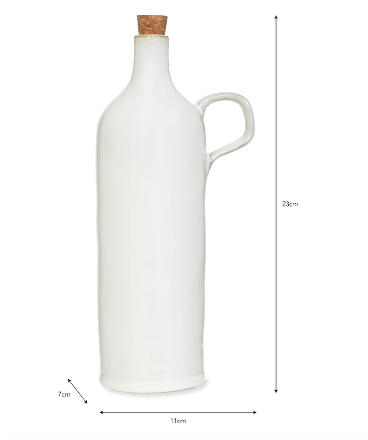 White Ithaca oil bottle from Garden Trading by Cornucopia Home and Gift, featuring a sleek ceramic design for kitchen or garden use.