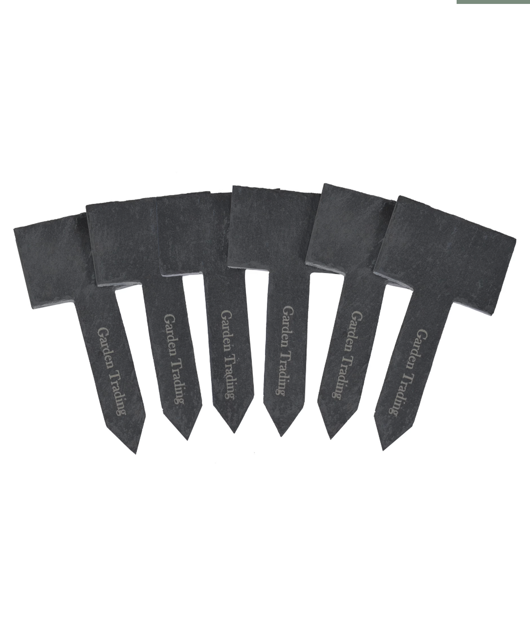 Six slate green greenhouse tags from Garden Trading by Cornucopia Home and Gift, featuring natural stone appearance and engraved details.