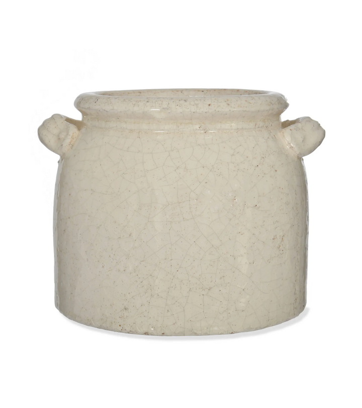 White Ravello Pot with Handles, 21cm size, from Garden Trading, suitable for indoor or outdoor plants, by Cornucopia Home and Gift