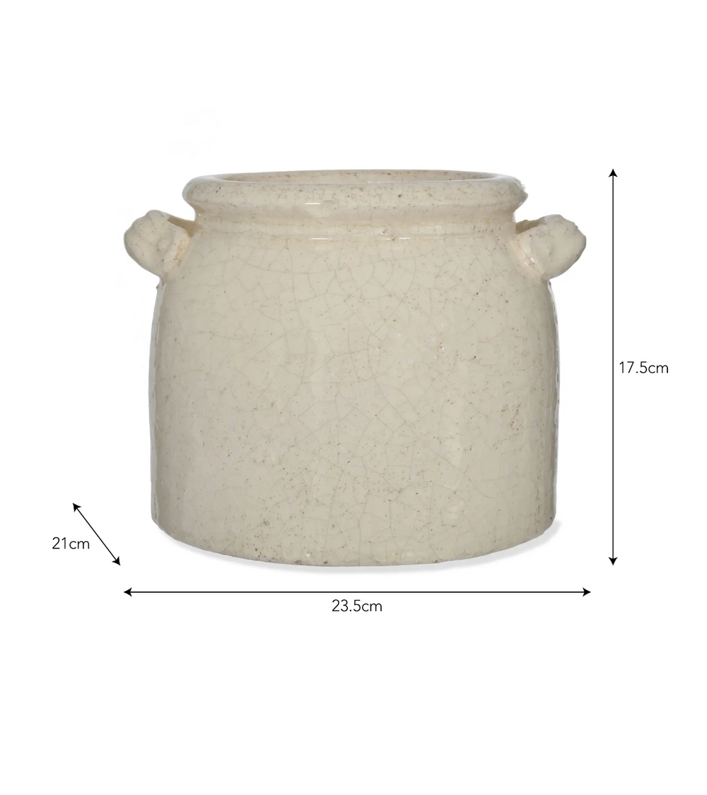 White Ravello Pot with handles, 21cm garden planter by Garden Trading, suitable for indoor or outdoor use.