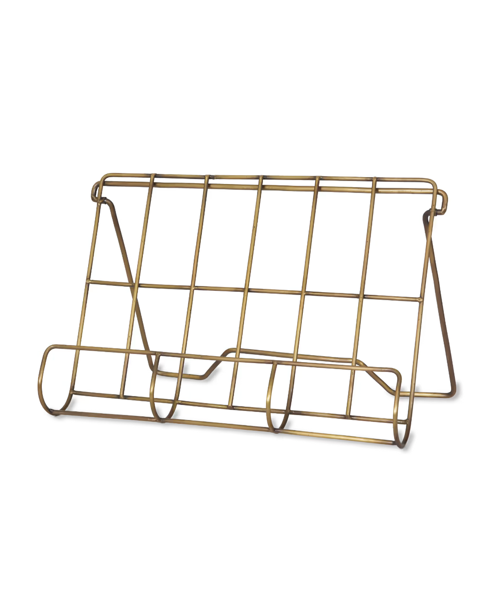 Garden Trading Brompton Cook Book Holder in antique brass with elegant metal design for kitchen or garden use.