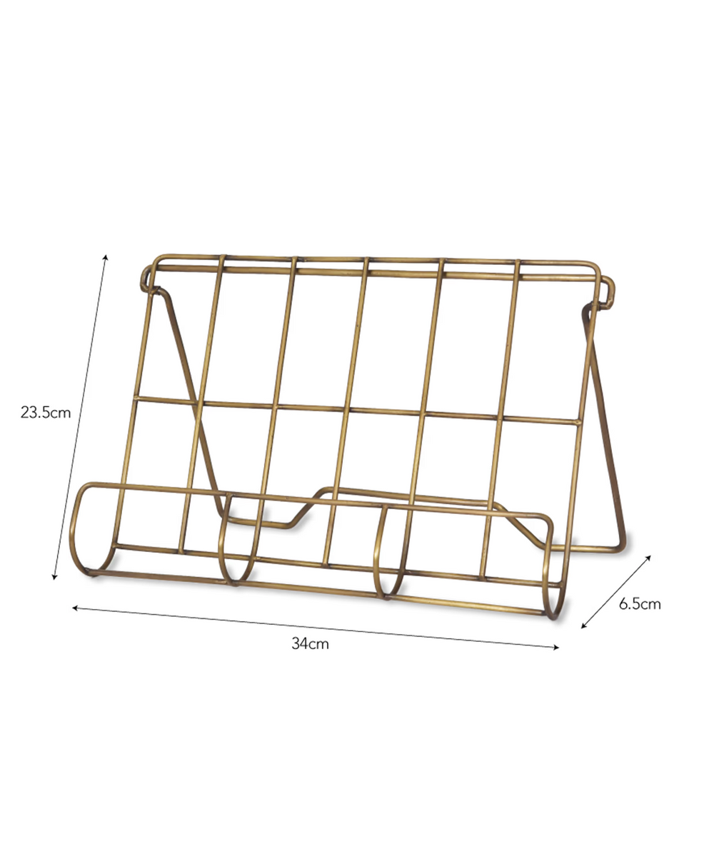 Garden Trading Brompton Cook Book Holder in antique brass with a sleek, vintage-style design for kitchen or dining use.