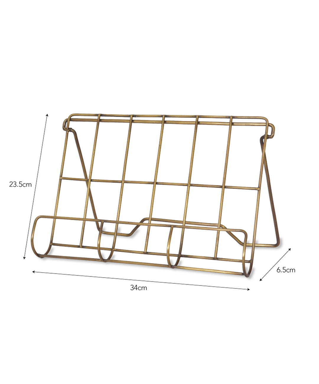 Garden Trading Brompton Cook Book Holder in antique brass with a sleek, vintage-style design for kitchen or dining use.