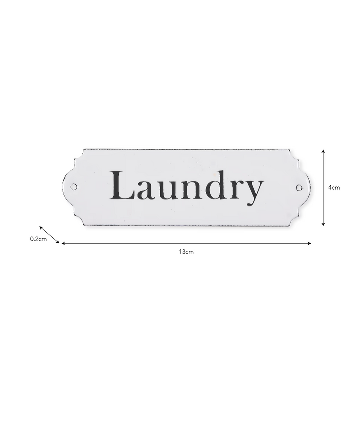 White enamel laundry sign from Garden Trading by Cornucopia Home and Gift, featuring black lettering and a vintage style.
