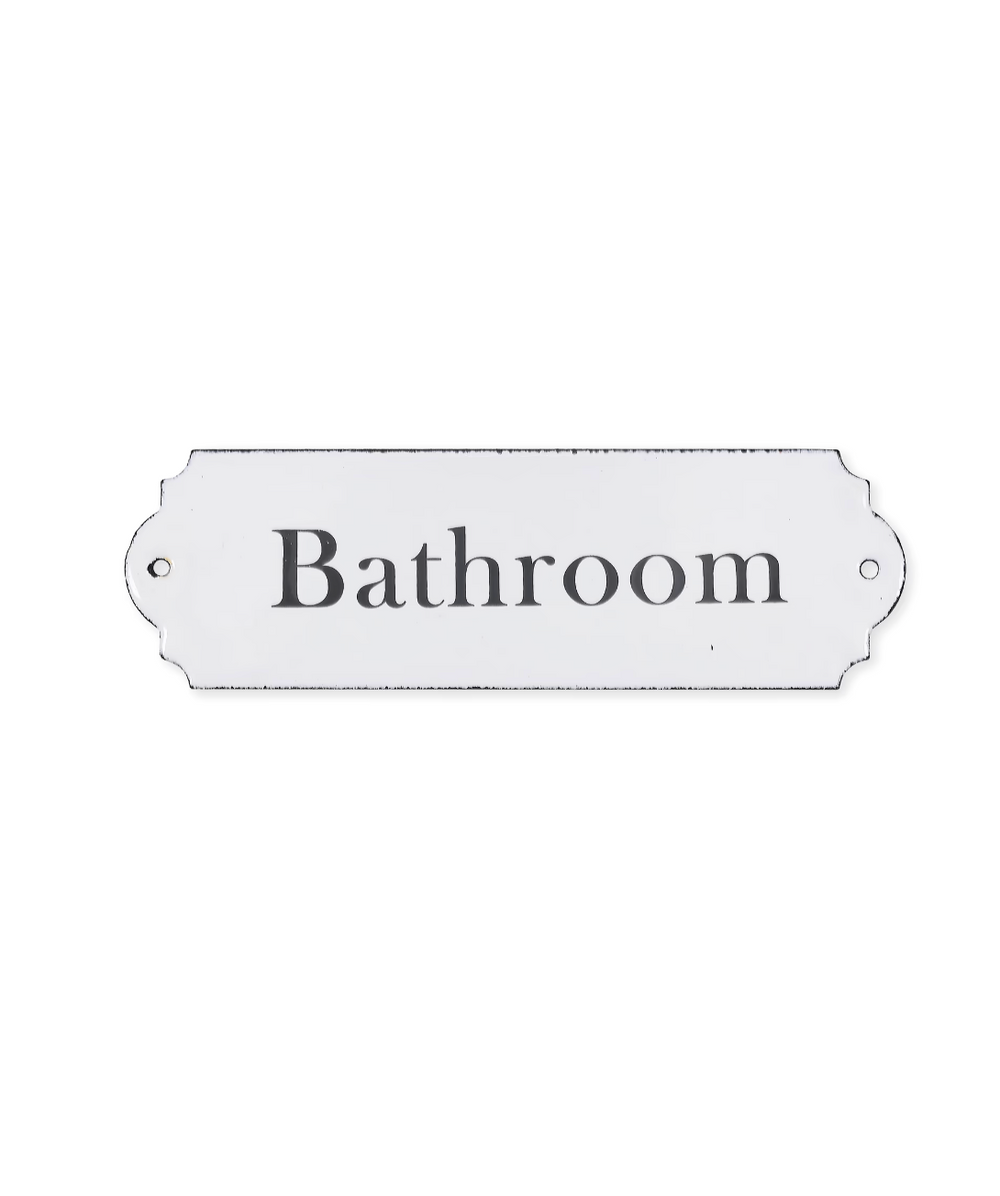 White enamel bathroom sign by Garden Trading, featuring classic design for bathroom door or wall decoration.