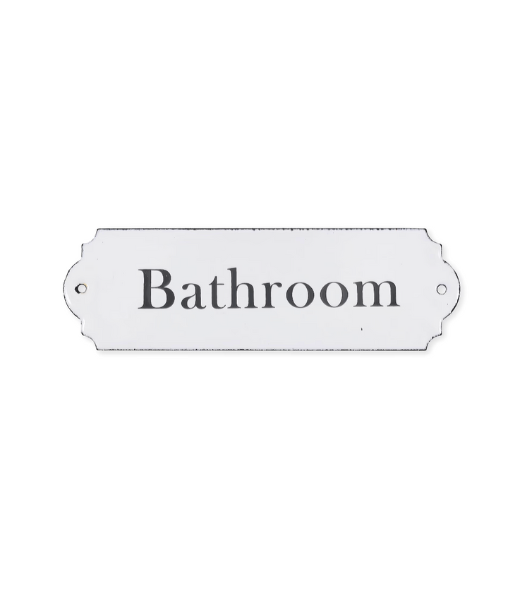 White enamel bathroom sign by Garden Trading, featuring classic design for bathroom door or wall decoration.