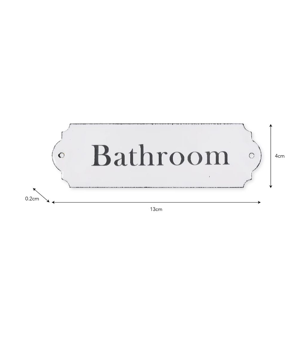 White enamel bathroom sign by Garden Trading, featuring clear lettering and a classic design for home decor.