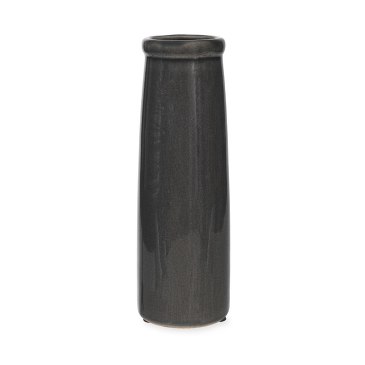 Charcoal Ravello Bottle Vase by Garden Trading, featuring a sleek, rounded glass design ideal for floral arrangements.