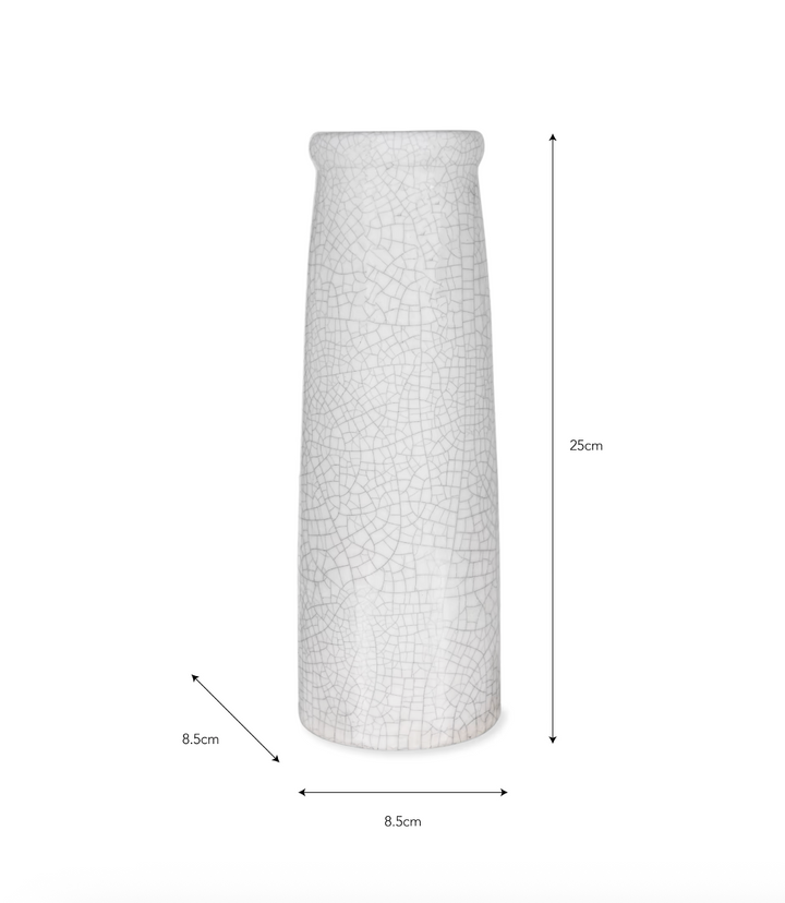 White Ravello Bottle Vase by Garden Trading, shown on a surface with a smooth, curved shape ideal for floral arrangements.