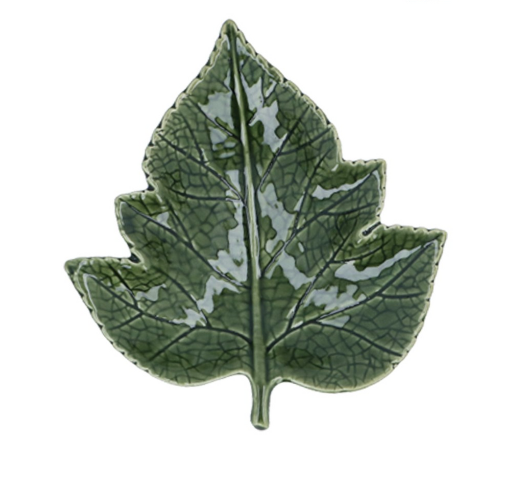 Gisela Graham green grape leaf mini ceramic dish with detailed leaf design, perfect for small decor or serving.
