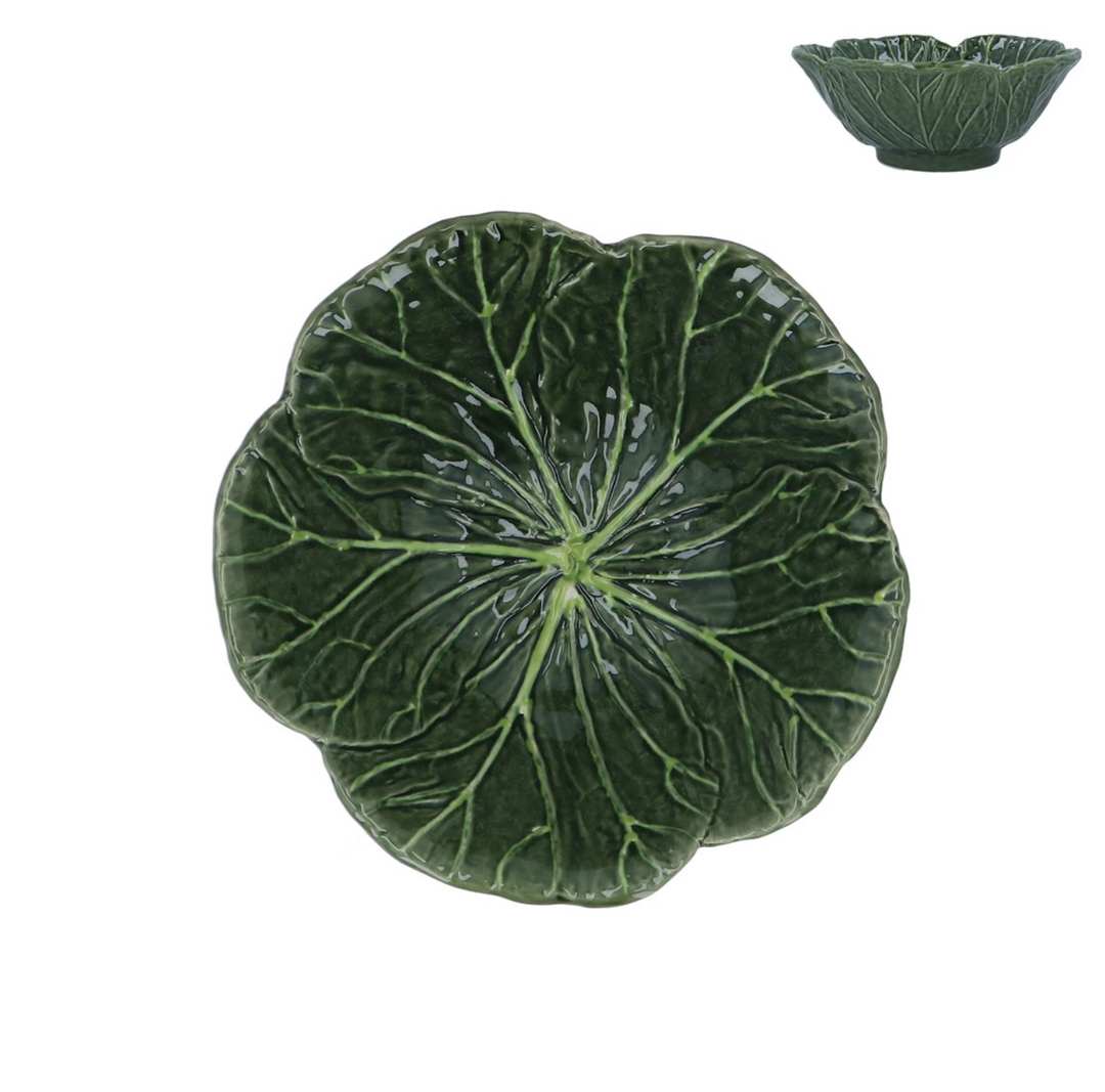Medium green cabbage-shaped stoneware bowl by Gisela Graham, ideal for serving or decorative display.