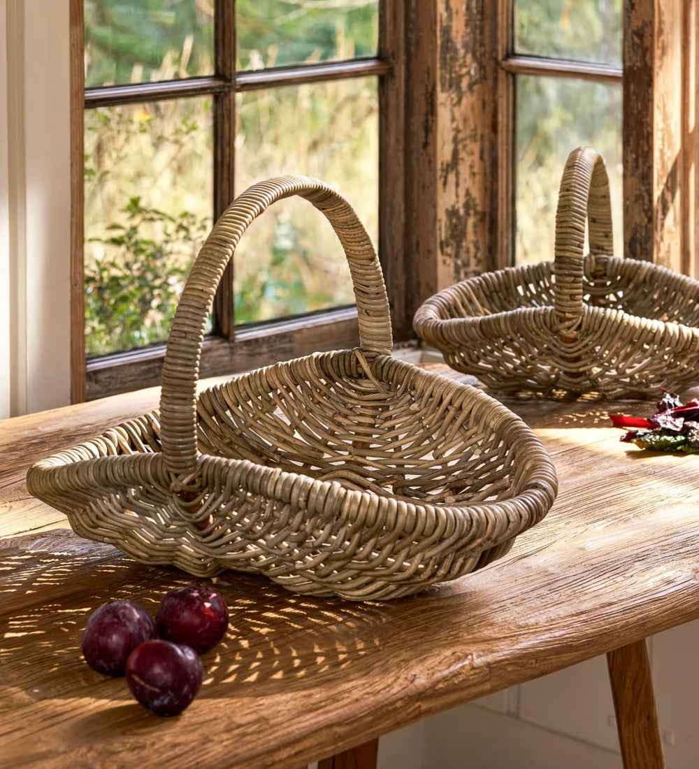 Large Bembridge Rattan Trug by Garden Trading, woven rattan garden basket with handles for outdoor use.