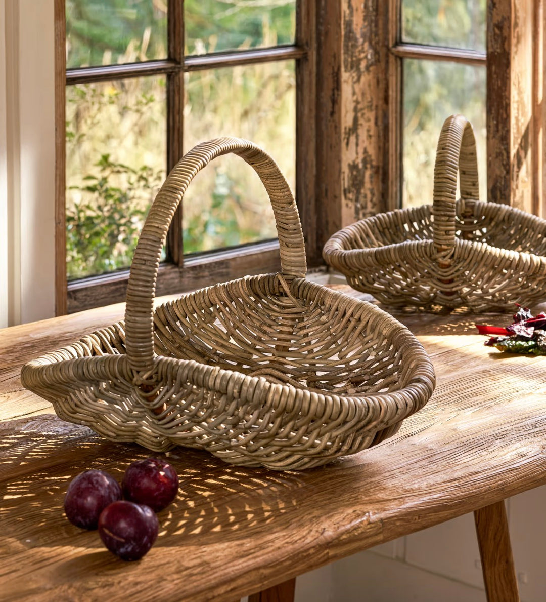 Large Bembridge Rattan Trug by Garden Trading, woven rattan garden basket with handles for outdoor use.