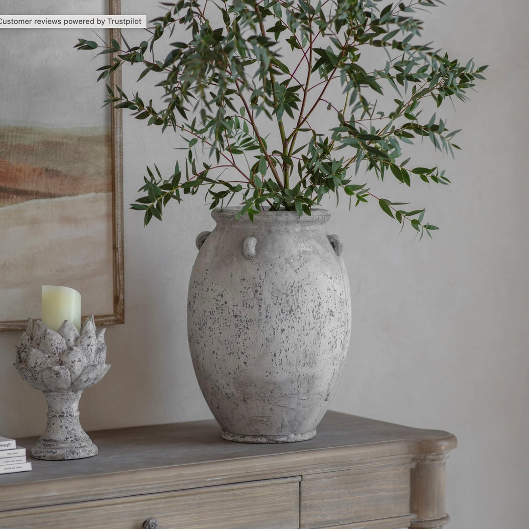 Cornucopia Home and Gift Avebury stone urn with handles, featuring a classic design suitable for decorative or outdoor use.