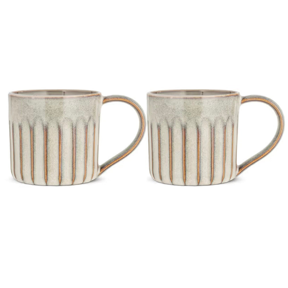 Set of two Nkuku Moda Natural mugs with earthy ceramic finish, ideal for coffee or tea.