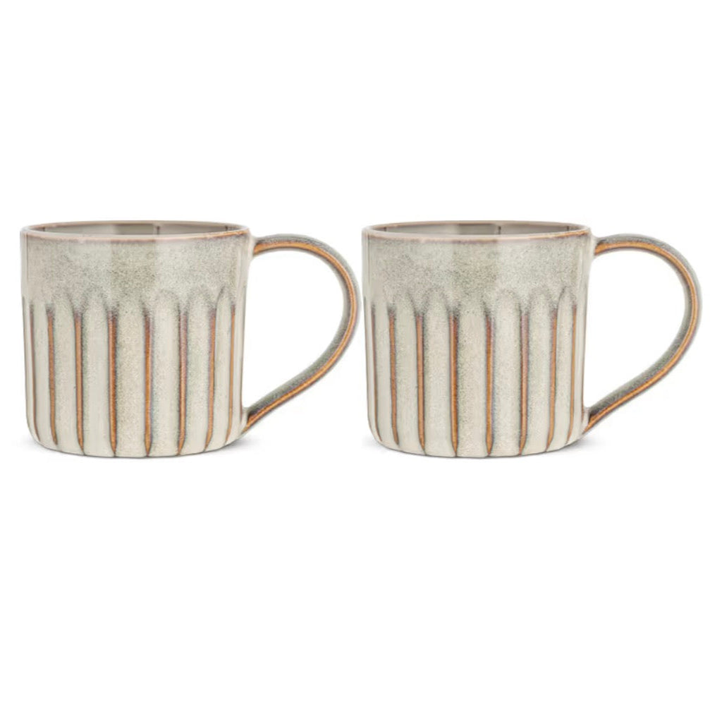 Set of two Nkuku Moda Natural mugs with earthy ceramic finish, ideal for coffee or tea.