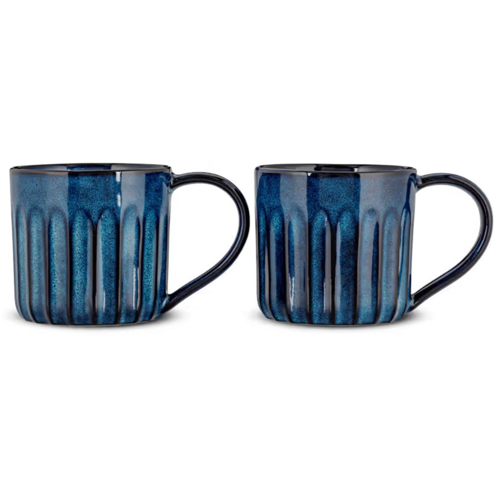 Nkuku Moda Mug set in deep blue, two ceramic coffee mugs with modern design by Cornucopia Home and Gift.