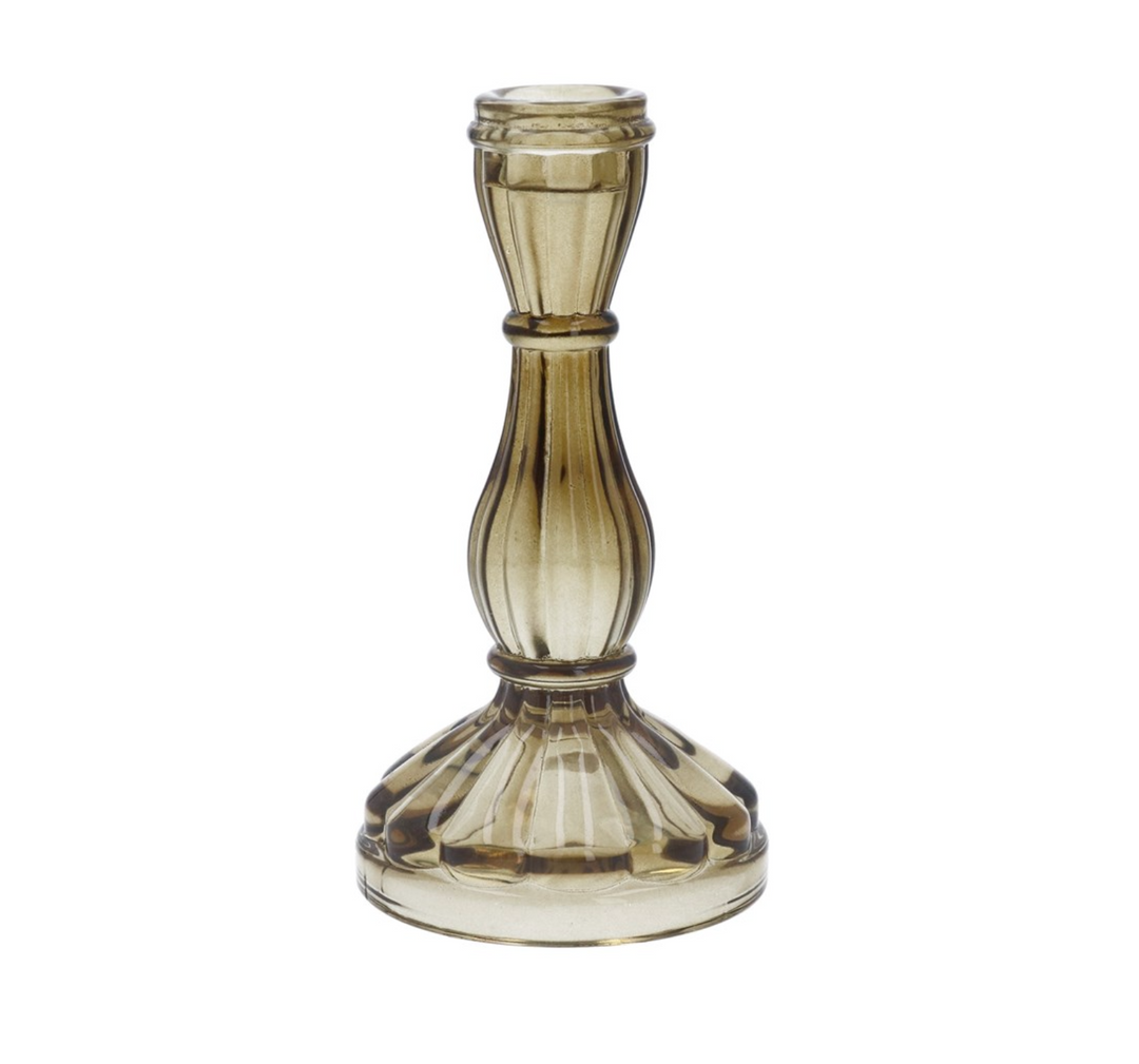 Amber small hourglass candlestick from Gisela Graham Halloween collection, featuring a vintage-style glass design for decorative use.
