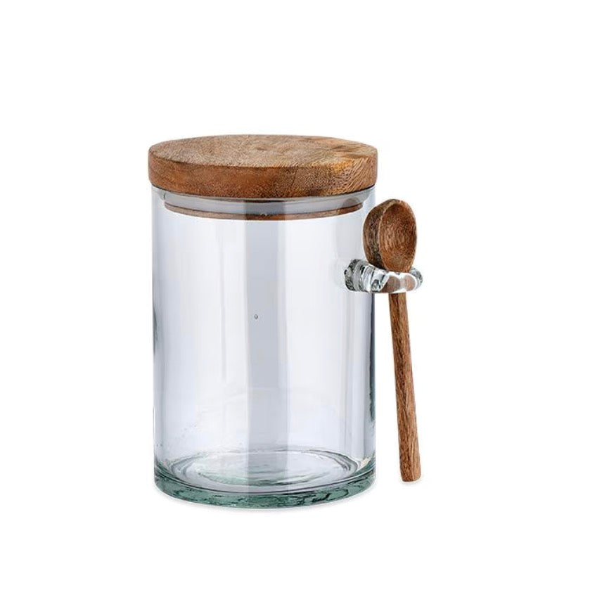 Small Nkuku Kossi Storage Jar with a rustic ceramic finish, ideal for kitchen storage or decorative display.