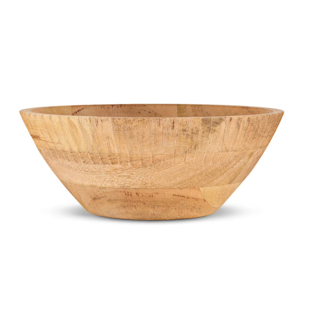 Large Nkuku Gavivi mango wood bowl in natural finish, showcasing smooth, rounded wooden bowl with a warm, organic appearance.