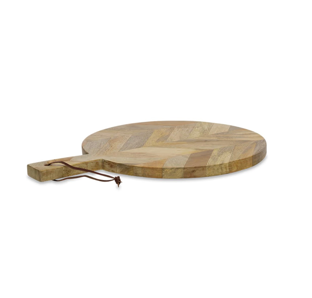Small Nkuku Nalbari pizza board made of mango wood, featuring a natural wooden surface perfect for serving pizza or appetizers.