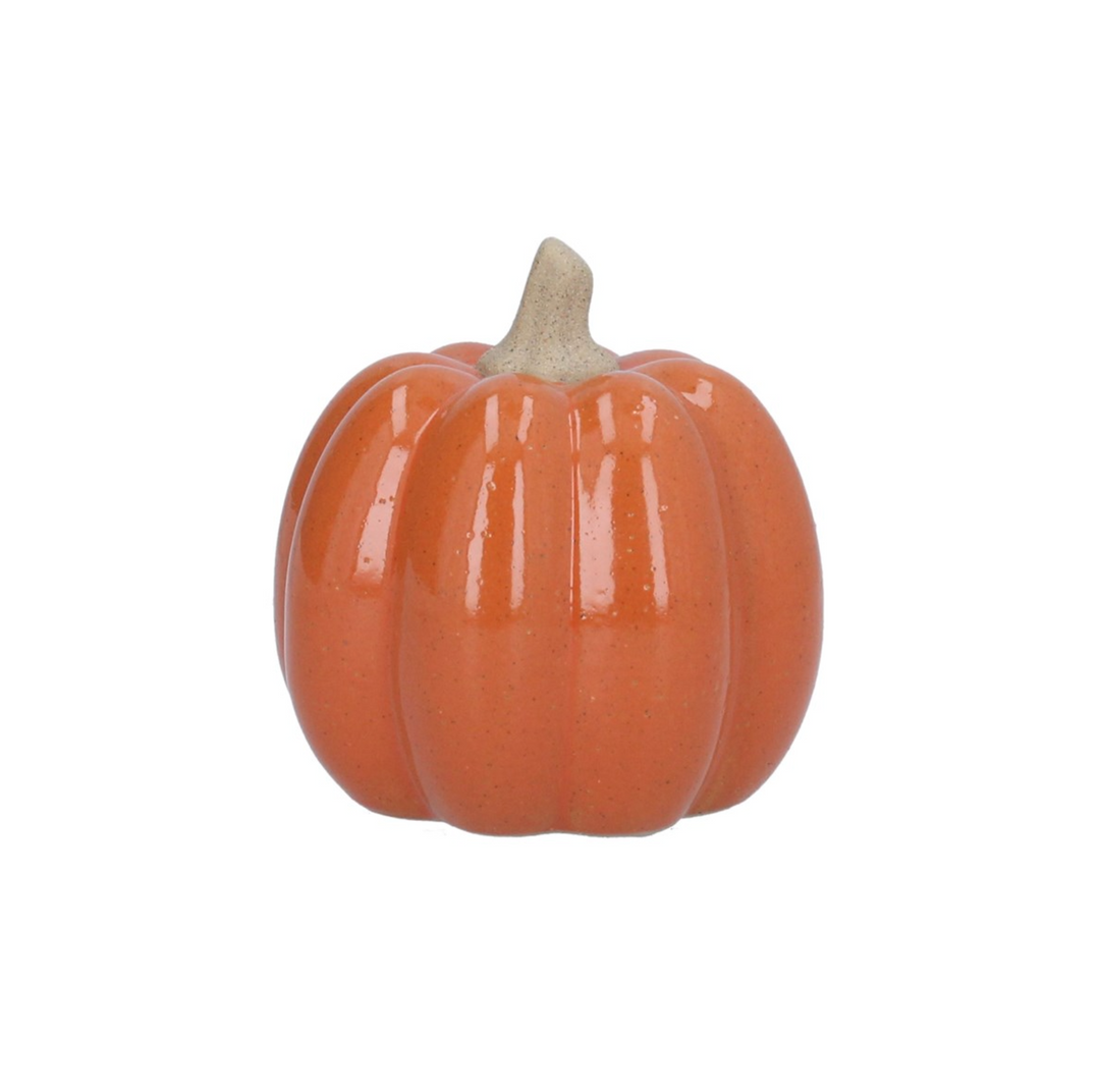 Small orange earthenware pumpkin ornament by Gisela Graham for Halloween, featuring a textured pumpkin design.