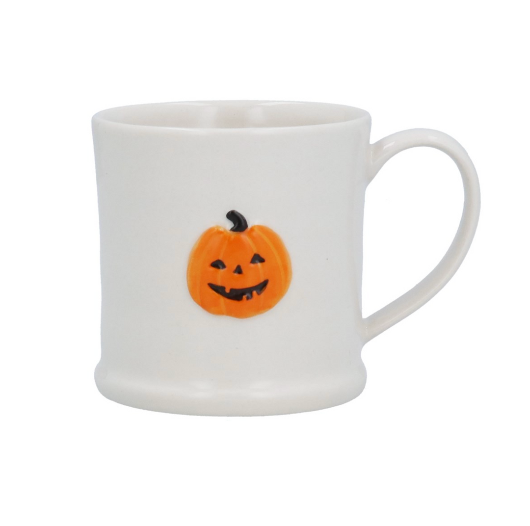 Gisela Graham Halloween pumpkin face mini mug by Cornucopia Home and Gift, stoneware with a spooky pumpkin design.