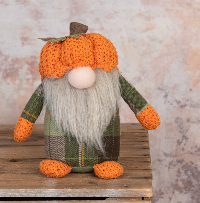Autumn Pumpkin Gonk plush decoration from Cornucopia Home and Gift, featuring a festive pumpkin-themed gonk with floral accents.