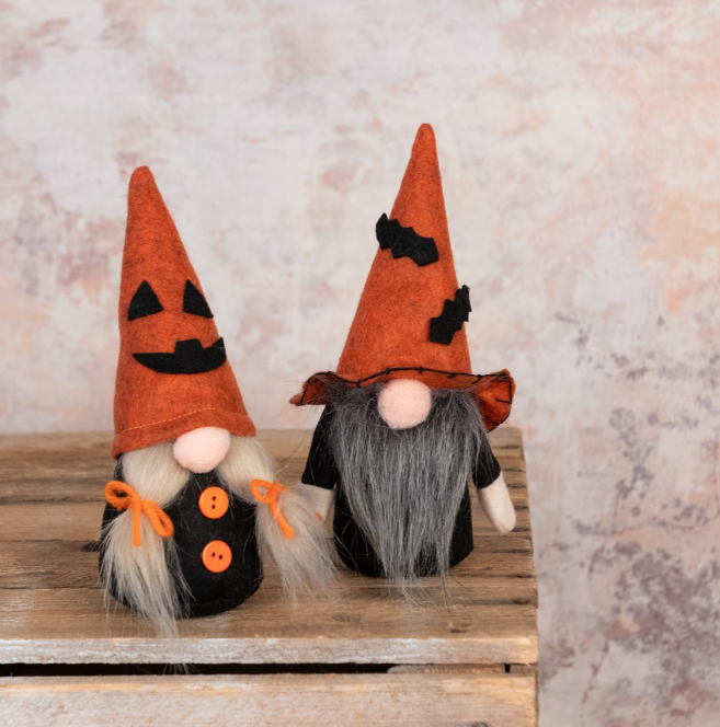 Mini Halloween Mrs Gonk figurine from Cornucopia Home and Gift, featuring festive floral accents and Halloween-themed details.