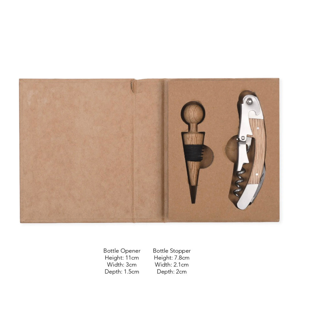 Garden Trading Classic bottle opener and stopper set with wooden handles, perfect for wine bottles and entertaining.