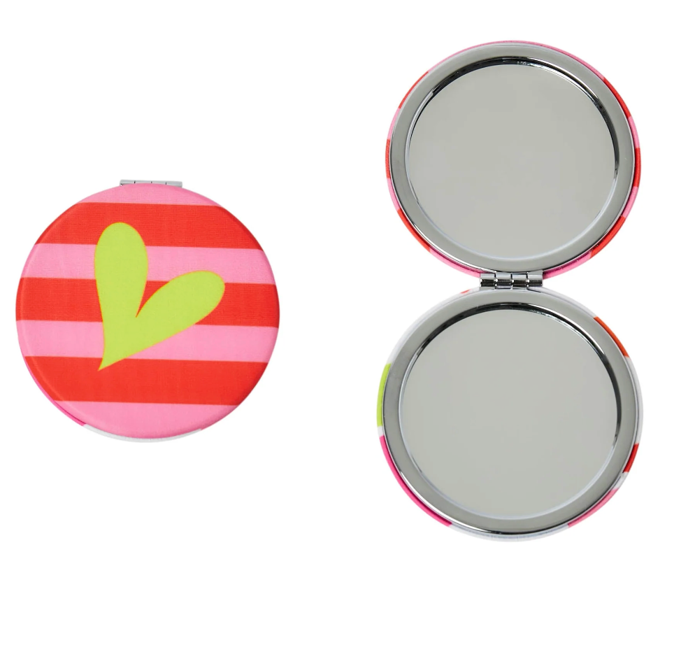 Heart &amp; Stripe Round Compact - Pink &amp; Red