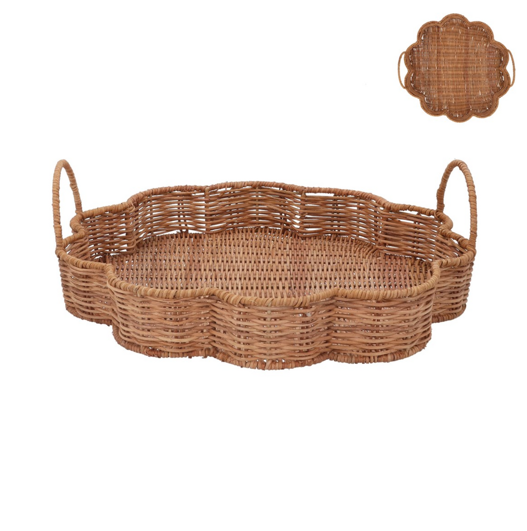 Rattan Flower Shape Tray with Handles