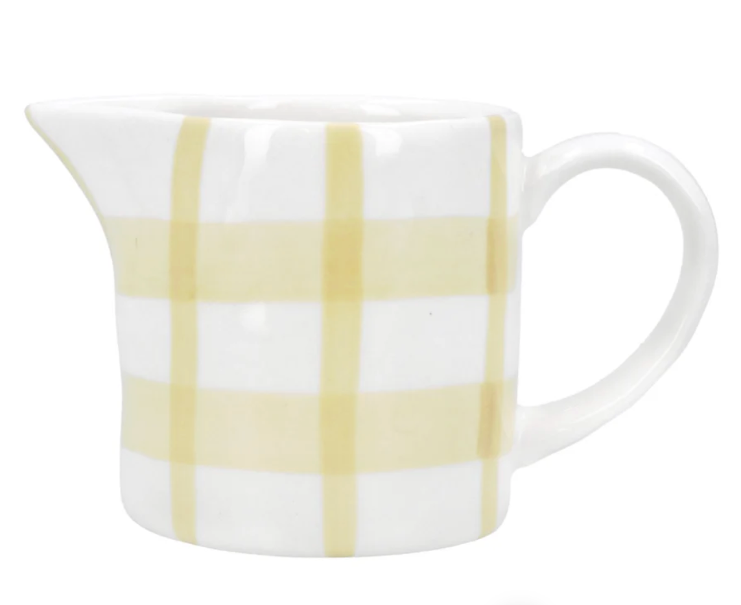 Yellow Check Stoneware Mini Jug from Gisela Graham Easter collection, featuring a charming checkered design.