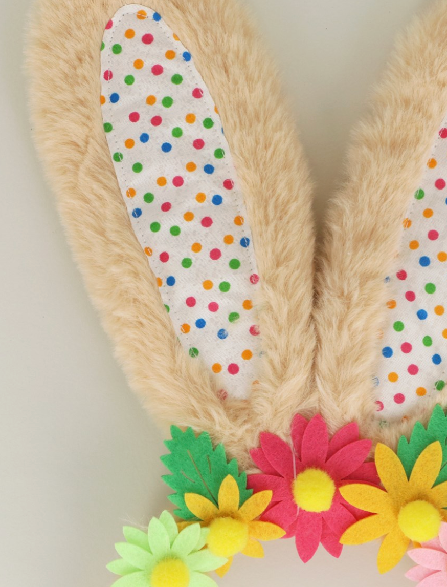 Gisela Graham Easter faux fur bunny ears headband with pink flowers, perfect for spring celebrations and festive accessories.