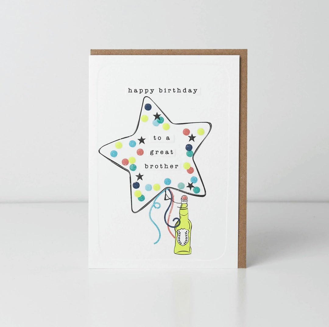 Belly button-shaped birthday card for brother with cheerful design, from Cornucopia Home and Gift, featuring festive graphics.