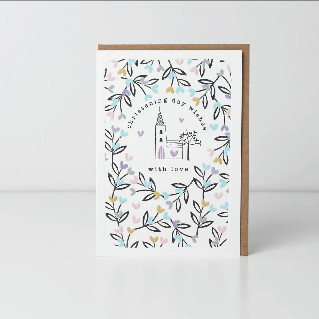 Cornucopia Home and Gift Christening Church Card featuring a belly button design, suitable for special christening occasions.