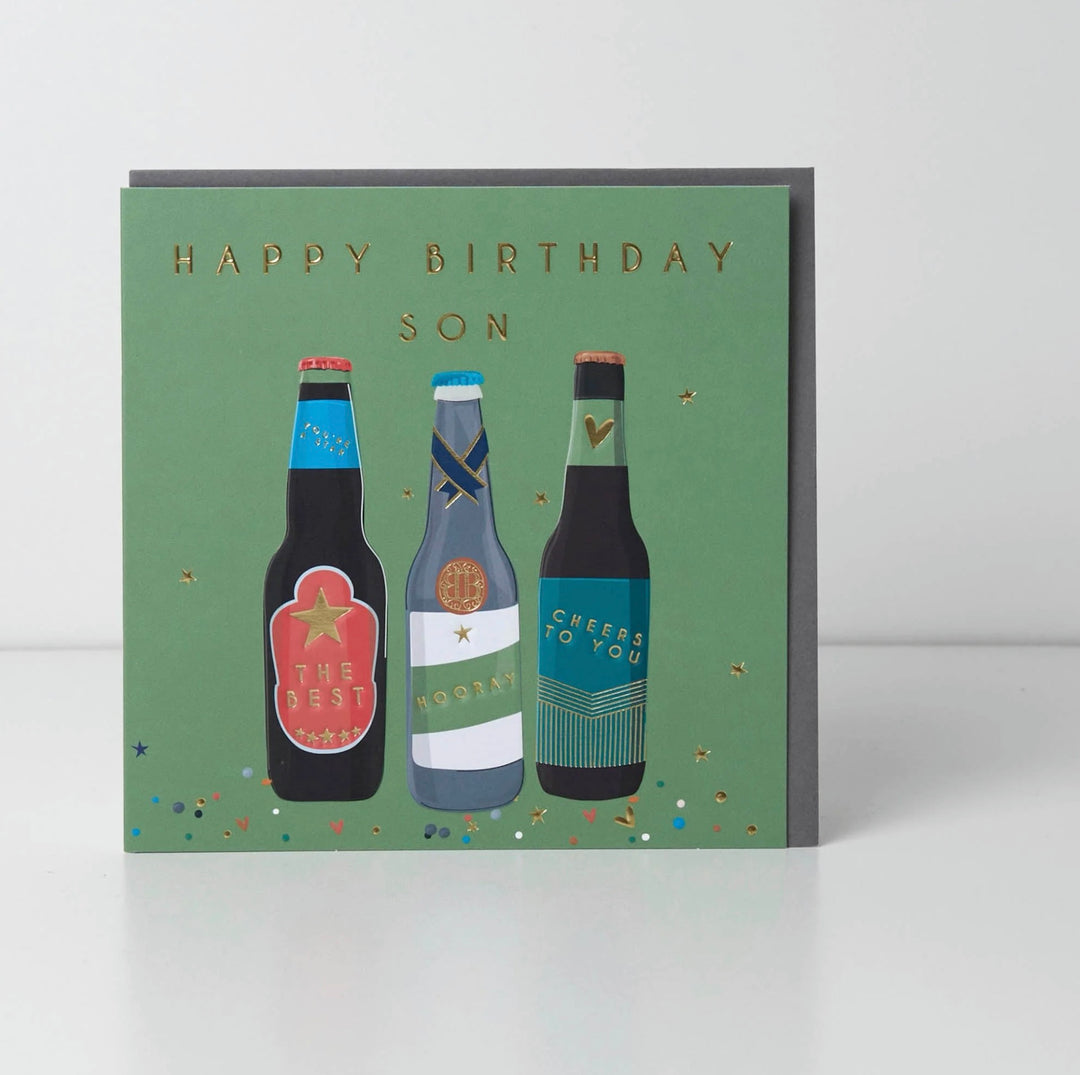 Son birthday card featuring a belly button design from Cornucopia Home and Gift, with colorful and playful artwork.