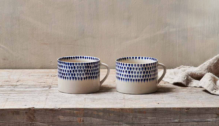 Indigo Drop Mug - Cream &amp; Indigo - Small (set of 2)