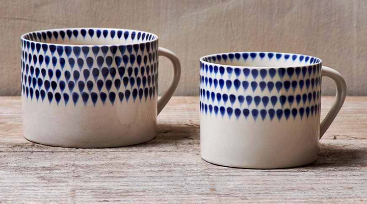 Indigo Drop Mug - Cream &amp; Indigo - Small (set of 2)