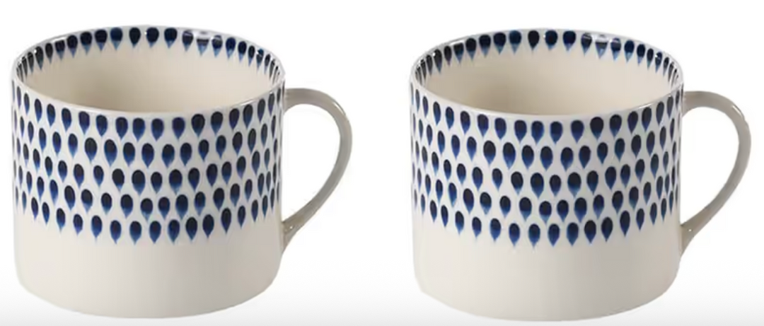 Indigo Drop Mug - Cream &amp; Indigo - Small (set of 2)