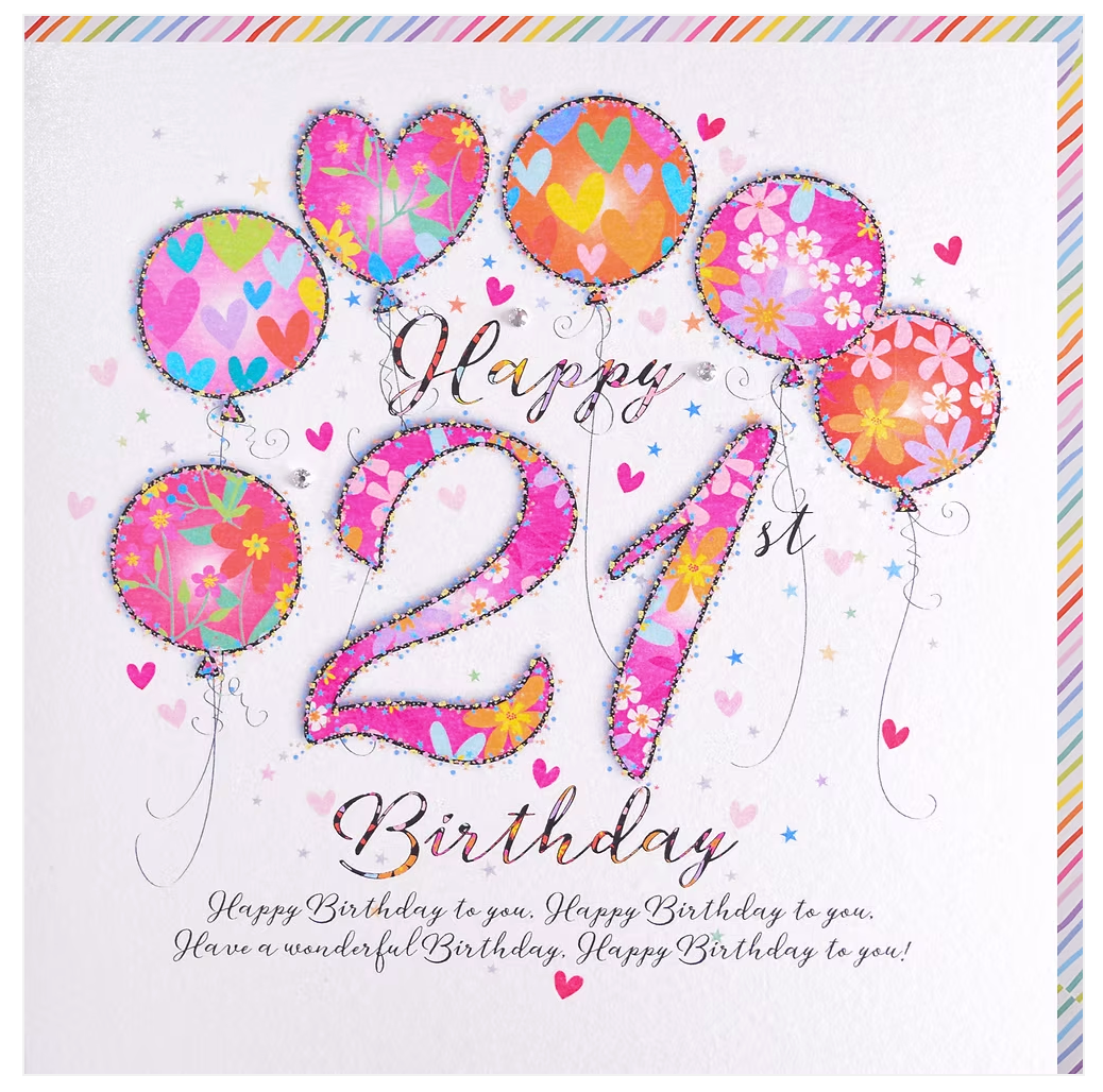 Happy 21st Birthday Card - Balloons