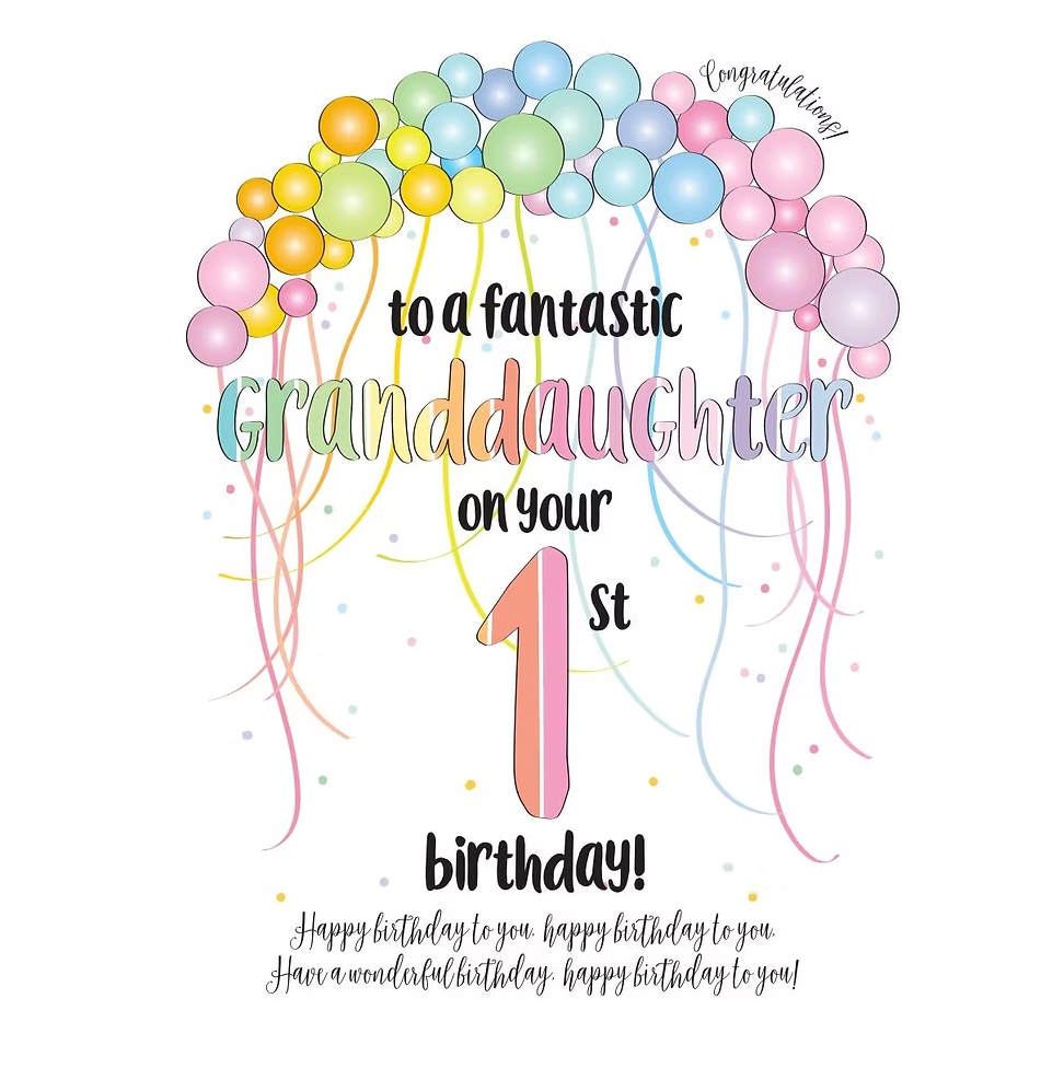 First birthday granddaughter card by Wendy Jones-Blackett, featuring colorful, celebratory design for a special milestone.