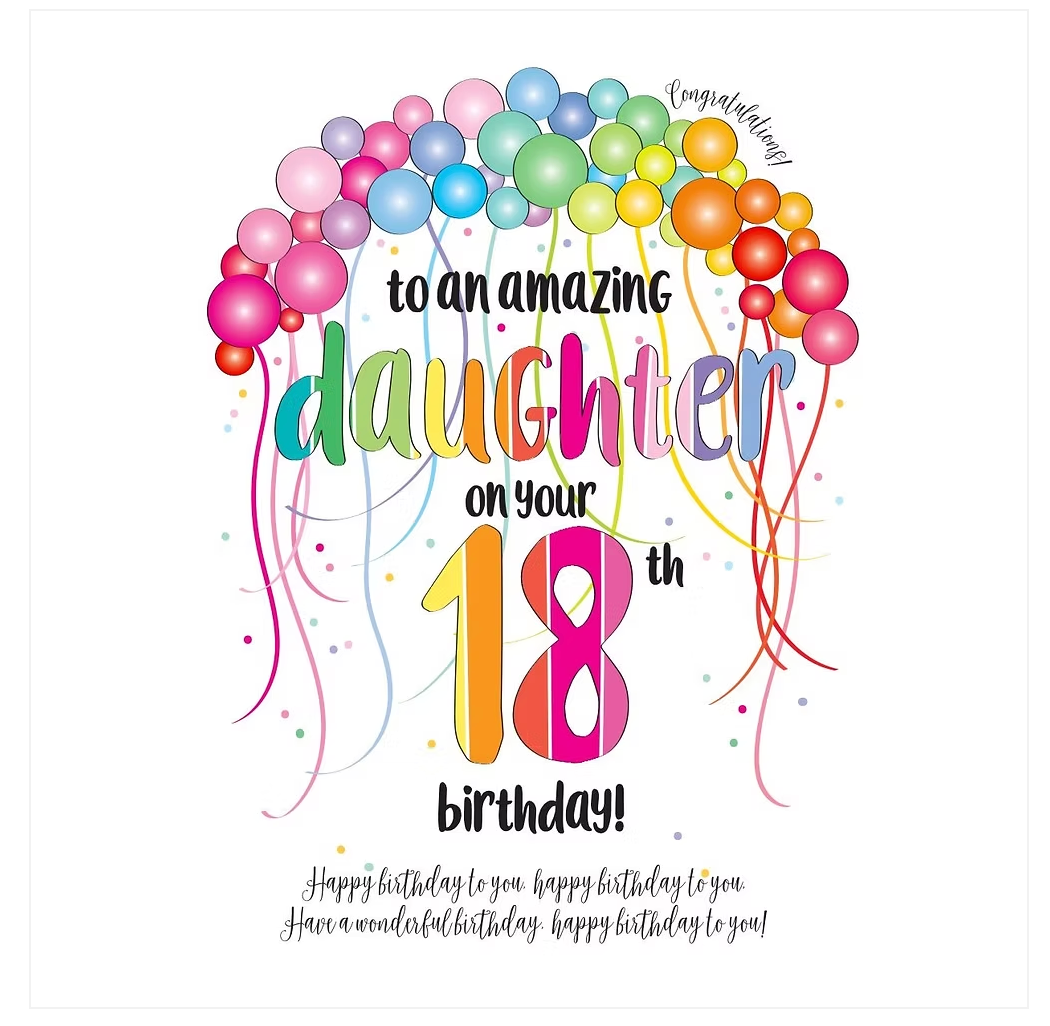 18th Daughter greeting card by Wendy Jones-Blackett, featuring colorful floral design and elegant script text.