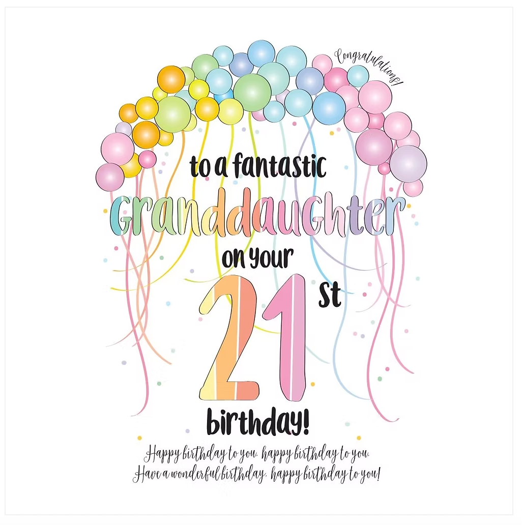 21st granddaughter greeting card by Wendy Jones-Blackett, featuring colorful floral and heartfelt message design.