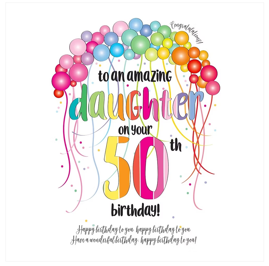 50th Daughter greeting card by Wendy Jones-Blackett featuring floral design and elegant text from Cornucopia Home and Gift.