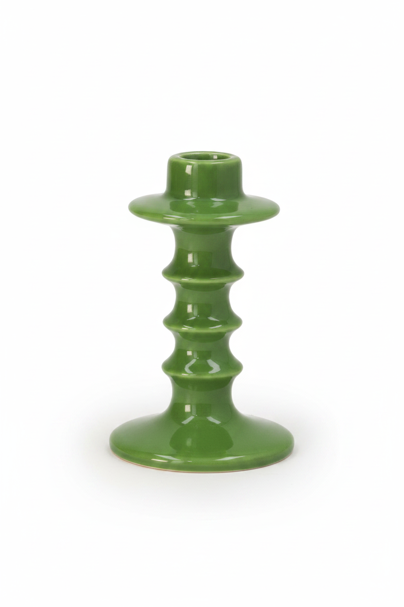 Sml Ceramic Hooped Candlestick - Green