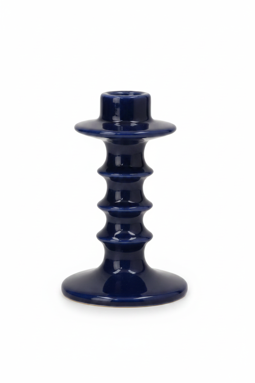 Small Ceramic Hooped Candlestick - Navy